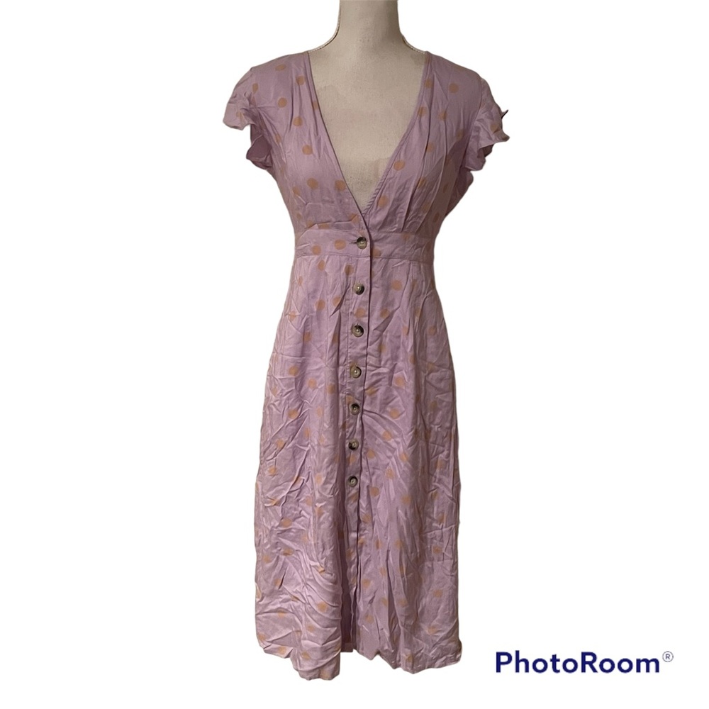 NWT L*Space Womens Button Front V Neck Polka Dot Shift Dress Purple Size Small